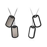 JewelryWe Schmuck 2pcs Dog Tag Halskette mit kostenloser Gravur, 2 poliert original Militärischen Erkennungsmarken Dog Tags Anhänger mit Kette für Herren, Edelstahl Gummi Kautschuk, Schwarz Silb