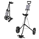 COSTWAY 2-Rad Golftrolley klappbar, Golfwagen mit Anzeigetafel, Schiebewagen Metallrahmen, Golf Push Cart, Golfcaddy schw