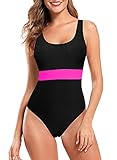 SHEKINI Damen Retro High Cut Low Back Brazilian Bikini One Piece Badeanzüge, schwarz, S