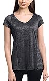 SPECIALMAGIC Lauf Shirt Damen Kurzarm Trainings Basic Sport T-Shirt v Ausschnitt Schwarzgraue XXL