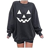 Halloween Sweatshirt Langarmshirt, 2021 Damen Tops Sommer Damen Halloween Hemd Langarm Kürbis Skelett Plus Size Bluse Sweatshirts Gelbes T-Shirt Damen Metallica Tshirt D