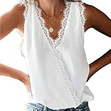 Sommer-Tops für Damen lässige Spitze Damen Chiffon ärmellos V-Ausschnitt Blusen Dame lockere Hemden Sommer lässig feste Spitze ärmelloses Weste Spitze Crossover ärmelloses Oberteil mit V