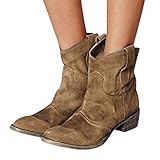 UMOOIN Western Vintage Cowboy Knöchelstiefel Herbst Winter Damen Kurzstiefel Runder Kopf Plus Größe Retro Martin Stiefel,Braun,38