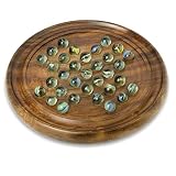 Solitär-Brettspiel mit Glasmurmeln, klassisches Holz-Solitärspiel, indisches handgefertigtes Sheesham-Holzspiel, gut für geistige Entwicklung, 22,9 cm D
