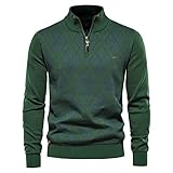 Strickwaren Herren Herbst Winter Halber Reißverschluss Britischer Stil Hoher Kragen Design Herren Pullover Regulär Diamant Farbabstimmung Männer Sweater C-Green 3XL