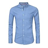 QWERD Jeanshemd Herren Denim Shirt Langarm Western Normale Passform Freizeithemden Einfarbig Jeanshemd Herren Denim Shirt Langarmhemd Cowboy-Style Freizeit Hemd männer Kent-Kragen Business C