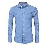 QWERD Jeanshemd Herren Denim Shirt Langarm Western Normale Passform Freizeithemden Einfarbig Jeanshemd Herren Denim Shirt Langarmhemd Cowboy-Style Freizeit Hemd männer Kent-Kragen Business C