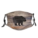Vintage Rustikale Bären-Silhouette auf Holzhütte, modischer Schal, wasserdicht, mit 2 Filtern für Erw