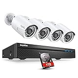 SANNCE Überwachungskamera Set PoE Kamera Set 5MP 8CH NVR Videoüberwachung mit 1TB Festplatte und 4 * 1080P Aussen Kamera IP66 Wasserdicht, Bewegungserkennung, unterstützt Amazon Alex