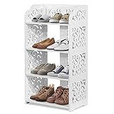 Schuhregal 4 Ebenen, Geschnitzter Schuhschrank für bis zu 12 Paar Schuhe, Weißer Eckschuhschrank für Wohnzimmer, Flur und Ankleidezimmer, 40 x 22.9 x 71