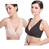 ZUMIY Umstandsmode Schlafen Still-BH, Nahtlose Schwangerschaft Mutterschaft Stillen Modal NursingTop (M/DE 75B 75C 75D 75DD 80B 80C, Black+Nude/ 2 Pack)