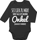 Shirtracer Statement Sprüche Baby - Sei lieb zu Mir sonst sag ichs Meinem Onkel - 6/12 Monate - Schwarz - Polizei Baby Body Onkel - BZ30 - Baby Body Lang