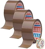 Tesa 3 Rollen Klebeband Braun 64014 - Paketband 50mm x 66m - Paketklebeband leise abrollend + Gratis Tesafilm [15mm x 10m]