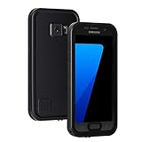 Lanhiem Hülle kompatibel mit Samsung Galaxy S7, IP68 Wasserdicht Handyhülle 360 Grad Schutzhülle, Stoßfest Staubdicht Outdoor Panzerhülle mit Eingebautem Displayschutz, Schw