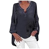 GOKOMO Damen Bedrucktes Shirt Langarm Locker Elegant Oberteil Langarm V-Ausschnitt Neues Oberteil Lässige Sweatshirt für Frühling und Herbst(3XL,Navy)