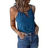 Tops Damen Einfarbiges, sexy, hohles, ärmelloses Rundhals-Unterhemd mit doppelten Trägern Tunika Shirt Crop Tops Sexy Sport Ob