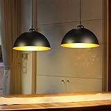 2er Set Pendelleuchte, Industrielle Vintage Pendellampe, Ø30cm, E27 Fassung für max. 60W, Retro Hängelampe, Deckenlampe, Schwarz-Gold, Ohne L