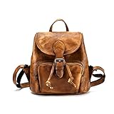 Angle-w stilvolles Design, einfaches Reisen, Damen Neuer Retro- täuschen handgemalte lederbaum Hochschule Leder Rucksack Lass Uns weiter gehen (Color : Yellow, Size : 23 * 22 * 14cm)