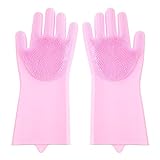 Kaxofang 1 Paar Silikon Geschirr Gummi Handschuhe Lebensmittel Qualität Reinigungs Schwamm Spül Bürste Magische Silikon Handschuhe (Rosa)
