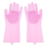 Kaxofang 1 Paar Silikon Geschirr Gummi Handschuhe Lebensmittel Qualität Reinigungs Schwamm Spül Bürste Magische Silikon Handschuhe (Rosa)
