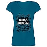Karneval & Fasching Kostüm Outfit - Zebra Kostüm Fellmuster - 3XL - Türkis - Fun - XO1525 - Damen T-Shirt mit V