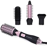 Navaris Warmluftbürste mit 4 Aufsätzen - Stylingdüse Thermobürste Rundbürste mit einziehbaren Borstenreihen Paddle Brush - Keramik Locken Bü