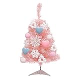 ZXCFTG Künstlicher Mini-Weihnachtsbaum, 61 cm, beleuchteter Tisch-Weihnachtsbaum mit Liebeskugeln, Schneeflocken, Pentagramm, Schnee, Weihnachtsbaum und Lichterkette, kleiner Kiefernbaum, warmweiß