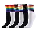 CHIC DIARY Regenbogen Streifen Socken Damen Rainbow Bunte Gestreifte Strümpfe Sportsocken Fun-Socken Fasching Karneval Kostü