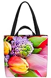 VOID Blumenstrauß Frühling Tulpen Tasche 33x33x14cm,15l Einkaufs-Beutel Shopper Einkaufs-Tasche Bag