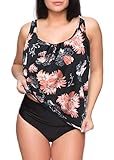 Octopus Figurumspielende Damen Bademode Tankini Set mit High Waist Slip Schwarz f5455 Farbe: Schwarz geblümt G(1448)+S9(sw), Gr. 36