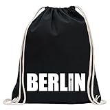 Kiwistar - Berlin Schriftzug Turnbeutel Fun Rucksack Sport Beutel Gymsack Baumwolle mit Ziehg