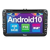 Vanku Android 10 Autoradio für VW Radio 64GB+4GB PX6 mit Eingebautes DAB + Navi CD DVD Player Unterstützt Qualcomm Bluetooth 5.0 DAB + WiFi 4G 8 Zoll IPS Bildschirm 2 D