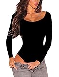 SEBOWEL Damen Body Langarm Rundhals aus Baumwolle Bodysuit Tops Unterhemd Langarmbody für Frauen (M, Schwarz)