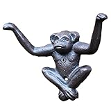 OMYLFQ Kleiderhaken Vintage Tier Gusseisen Wandhaken mit 2 Aufhänger Haken AFFE Statue Wandhaken Schwarz Mantel Haken für Badewanne Küche Modernes Hotel Stil Wandmontage Mantel und Huthak