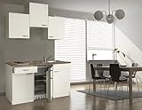 respekta Single Mini Küche Küchenzeile Küchenblock 150 cm weiß weiß Ceran mit APL Butcher Nussbaum KB 150 WWC