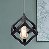 MAKITESY Industrielle Pendelleuchte Decke Metallkäfig Hängelaterne Lampe, E27 Deckenleuchte Eisenkäfig Leuchte Pendelleuchte Esstischlampe,1 Flammig Retro Hängelampe für Study Bar Flur (Quadrat)