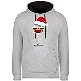 Weihnachten & Silvester Geschenke Party Deko - Weinachtsglas - M - Grau meliert/Navy Blau - Weinachtsglas - JH003 - Hoodie zweifarbig und Kapuzenpullover für Herren und D