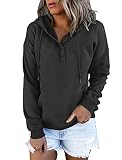 Minetom Damen Pullover Hoodies Casual Langarm Button Down Sweatshirts Tops mit Tasche, schwarz, XX-Larg