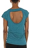 icyzone Damen Sport T-Shirt Kurzarm Laufshirt Rückenfrei Fitness Oberteile Gym Yoga Top (M, Baltic)