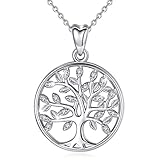 CELESTIA Baum des Lebens Halskette Damen 925 Sterling Silber Lebensbaum Anhänger mit Kette 46CM, Stammbaum Schmuck Geschenke für Mama Tochter E