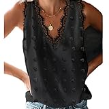 WAQD Damen T-Shirts Ärmellos Tank Tops Casual Loose Tunika Bluse Shirt Damen Sommer V-Ausschnitt Tank Tops Casual Oberteile Blusen Ärmellos Spitze Unterhemd Tops Damen Sommer Chiffon Blusentop