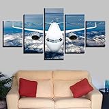 JBUTXE 5-teiliges Wandbild, Luftweiße Flugzeuglandschaft Kunstdruck auf Leinwand 5 aufeinanderfolgende Gemälde HD Poster Kunst Wanddekoration Moderne Dekoration für Zuhause 150x80cm (B x H)