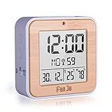 FanJu FJ3533W LCD Digital Wecker Kleiner mit Doppelalarm / Batterie Betrieben / Auto-Nachlicht / Innentemperatur und Luftfeuchtigkeit / Schlummerfunktion / Datum /Uhren fü