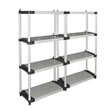 Kreher Set 2 Stück XL Kunststoffregal in Lichtgrau mit Vier Böden pro Regal. Jeder Boden belastbar bis zu 80 kg. Werkzeuglose Montage. Abwaschbar und stabil. Maße pro Regal BxTxH 80 x 40 x 168