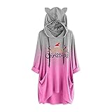 BIKETAFUWY Kleider Damen Weihnachtskleid Teenager Mädchen Minikleid Langarm Weihnachtsmann Schneemann Gedruckt Kleid Abendkleid Weihnachtskleider Rudolph Rentier Ugly W