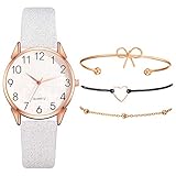 Damen Armband Uhr Günstig Mode Armbanduhr Analog Quarzuhr mit Schmuck Armbänder Set Geschenk für F