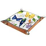 MEITD Valet Tray, PU-Leder-Tablett, Catchall-Tray, für Herren und Damen, Schmuck, Schlüsselablage, tropische Schmetterlinge und Vög