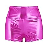 Oyolan Damen Wetlook Shorts Hotpants Hipster Hohe Taille Shorts Glänzend Shorts Tanzen Nachtclub Briefs Reizwäsche Rose S