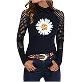 Damen Crop T-Shirt Rundkragen Langarmshirt mit Kontrast Paspel Langarm Obterteil Tops S