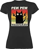 Sprüche Statement mit Spruch - Pew Pew Madafakas Katze Vintage hell - XL - Schwarz - pew pew Tshirt - L191 - Tailliertes Tshirt für Damen und Frauen T-S